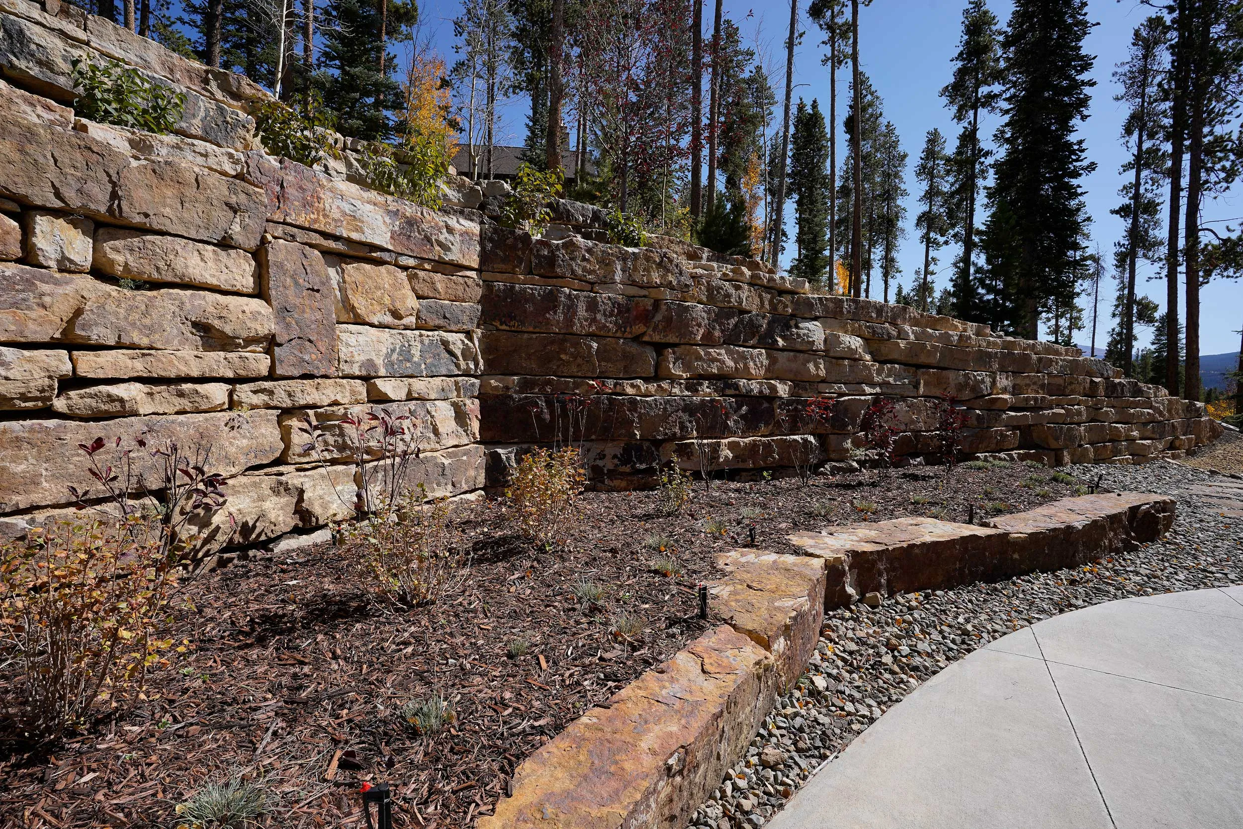 Tiered Stone Wall Landscaped