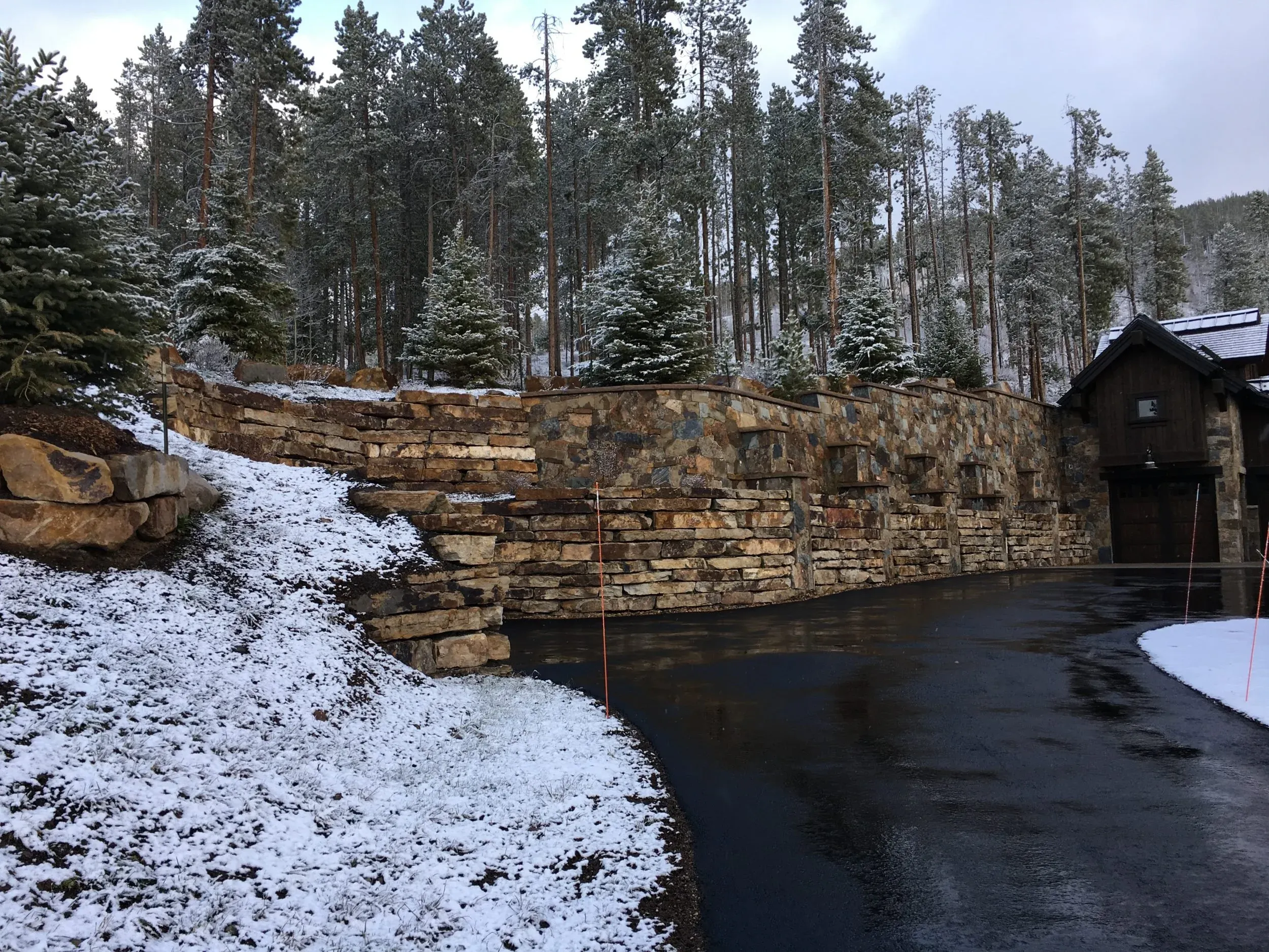 Curved Stone Wall In Snow